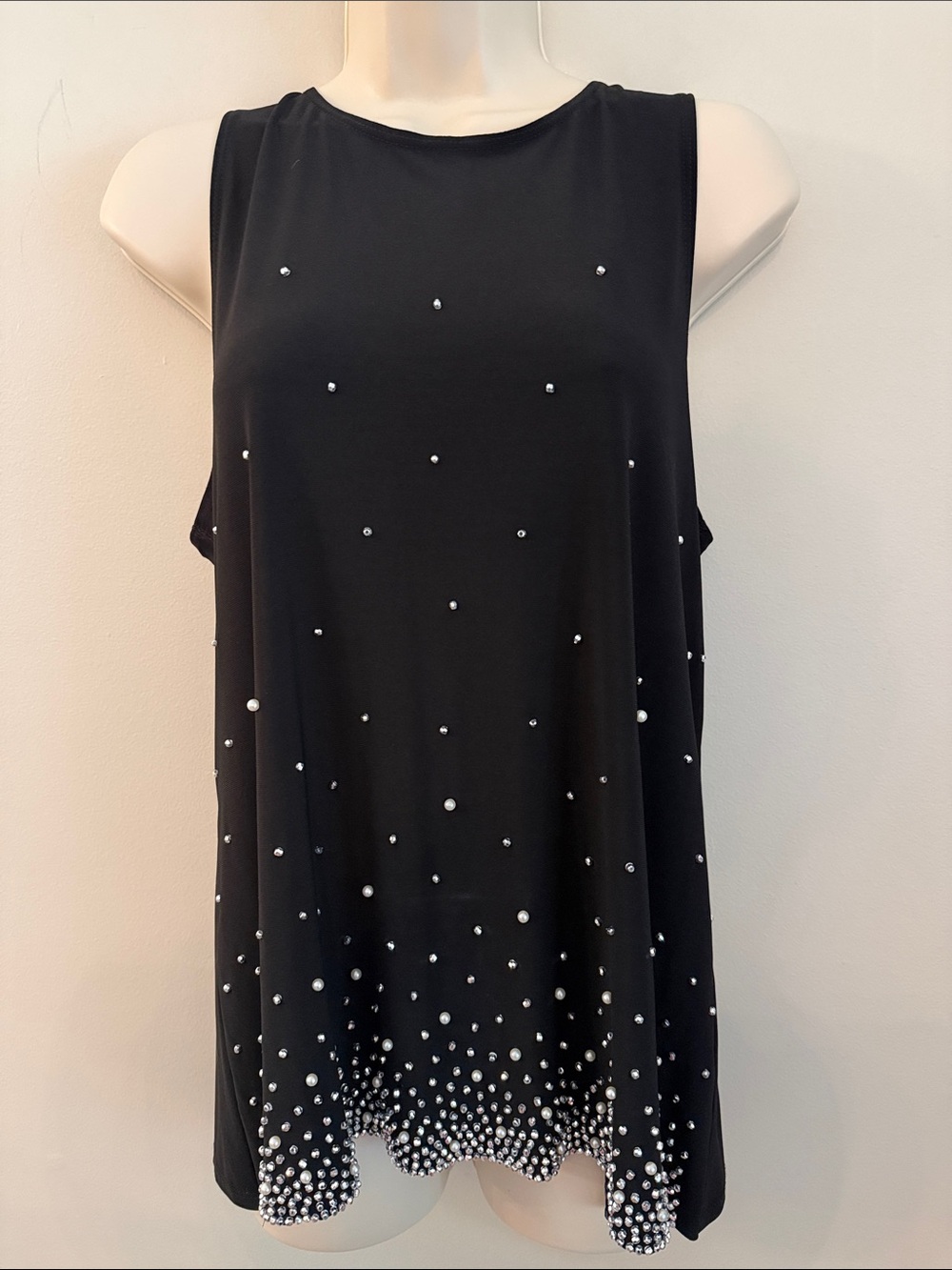 Chaus Black Sleeveless Pearl & silver bead Embellished Blouse Size Large
